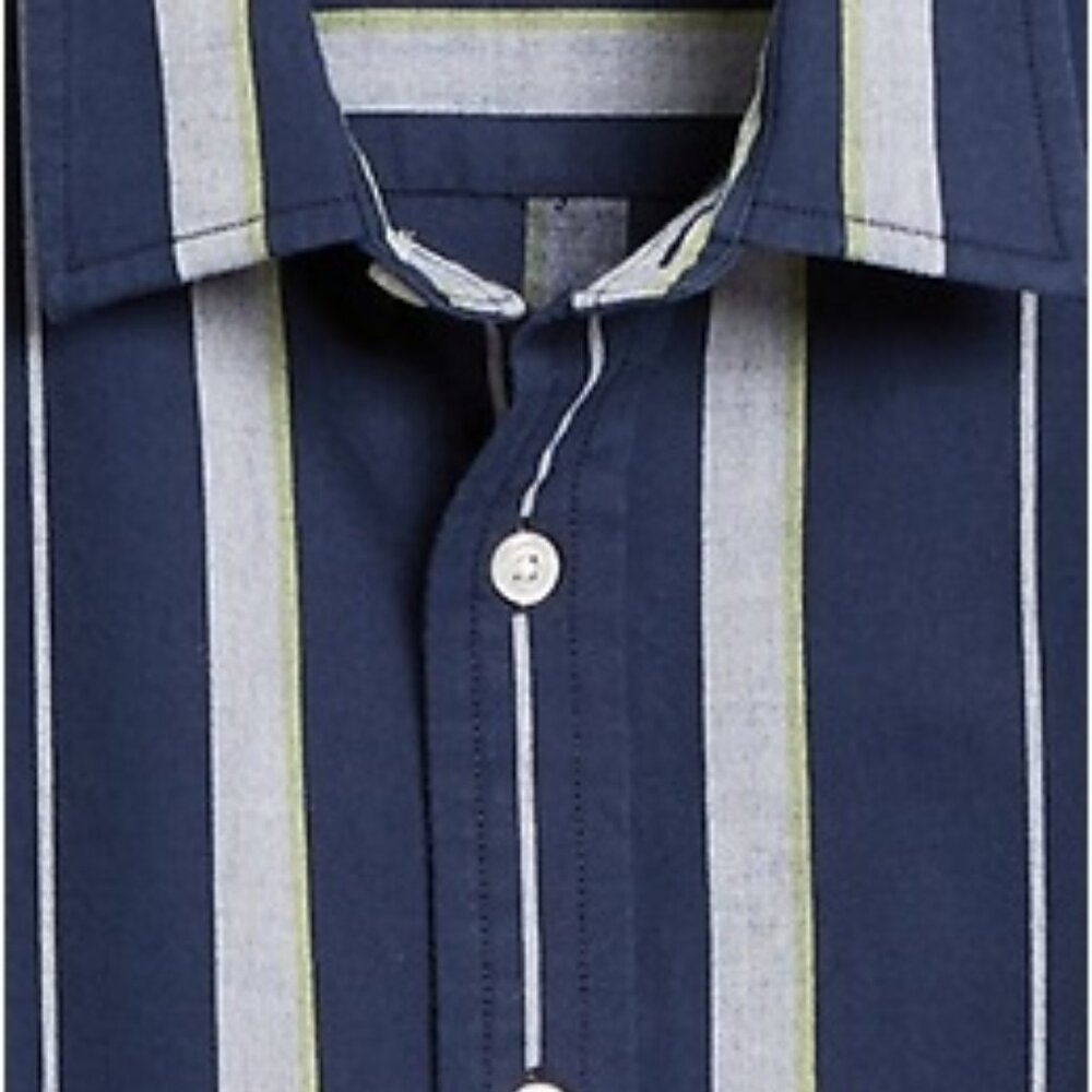 Banana Republic Untucked Slim Fit Cotton Shirt L Navy Stripe - Picture 5 of 5